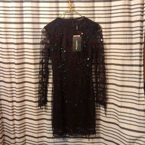 PrettyLittleThing Black Mech & Sequins Dress
